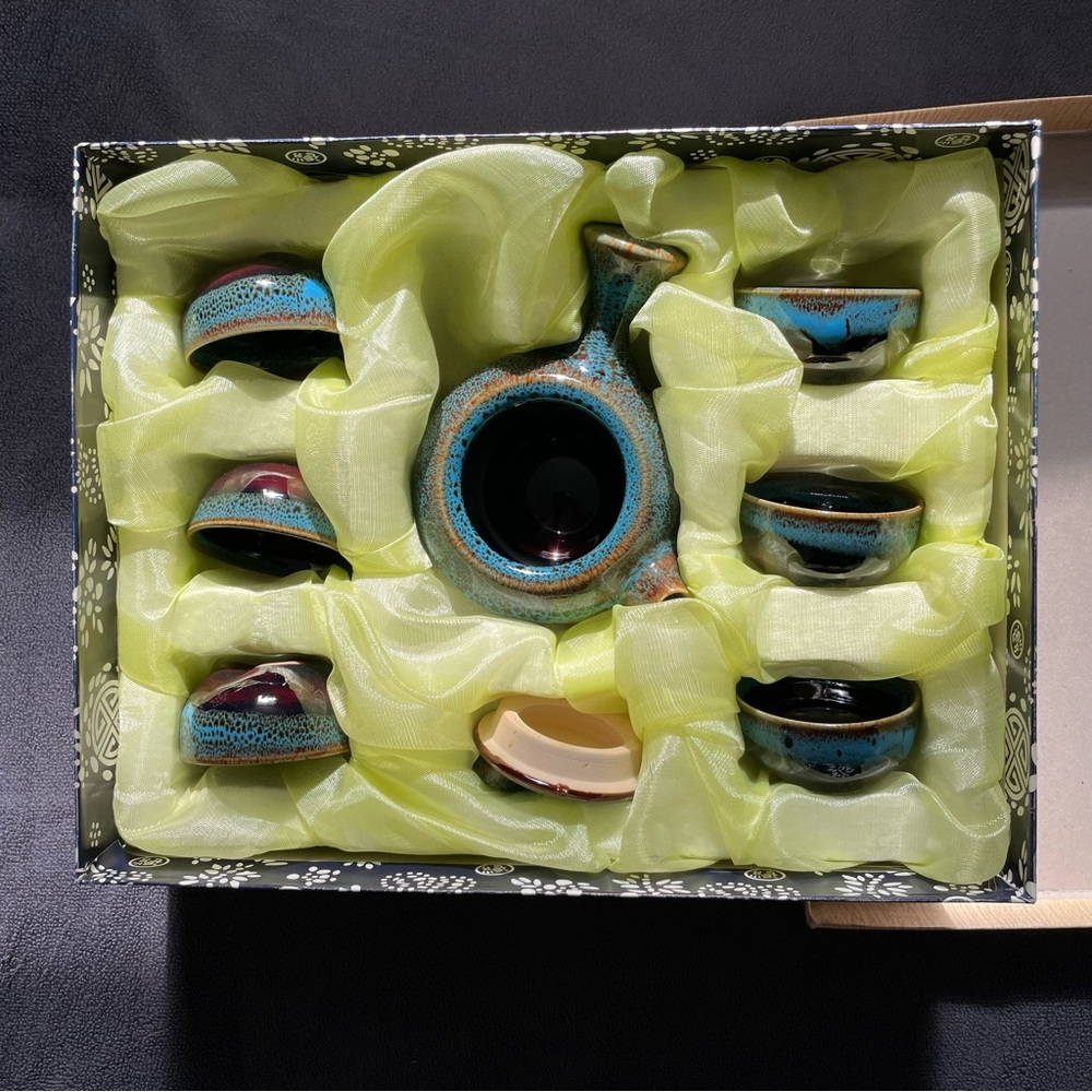 Ceramic Teal and Black Tea Set